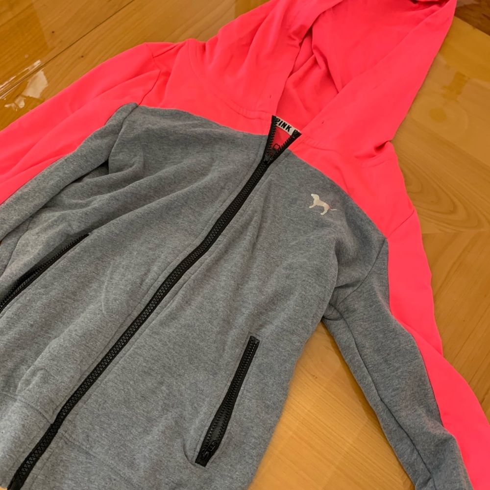 gray and pink zip up from pink